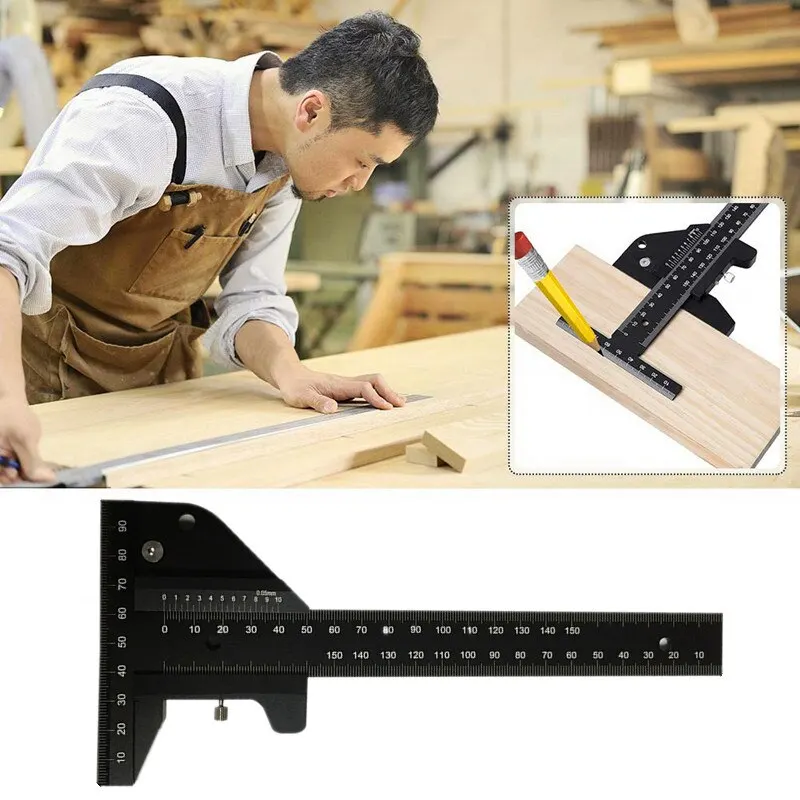 

Woodworking Tool T Ruler Sliding Gauge Aluminum Alloy Scribe Ruler Depth Gauge T-Square Scribing Measuring Tools Marking Gauge