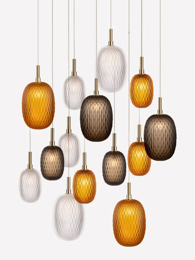 

2023 New Free Shipping Modern Nordic Amber Smoke White Glass Kitchen Living Bedside Island Table LED Pendant Light Free Bulbs