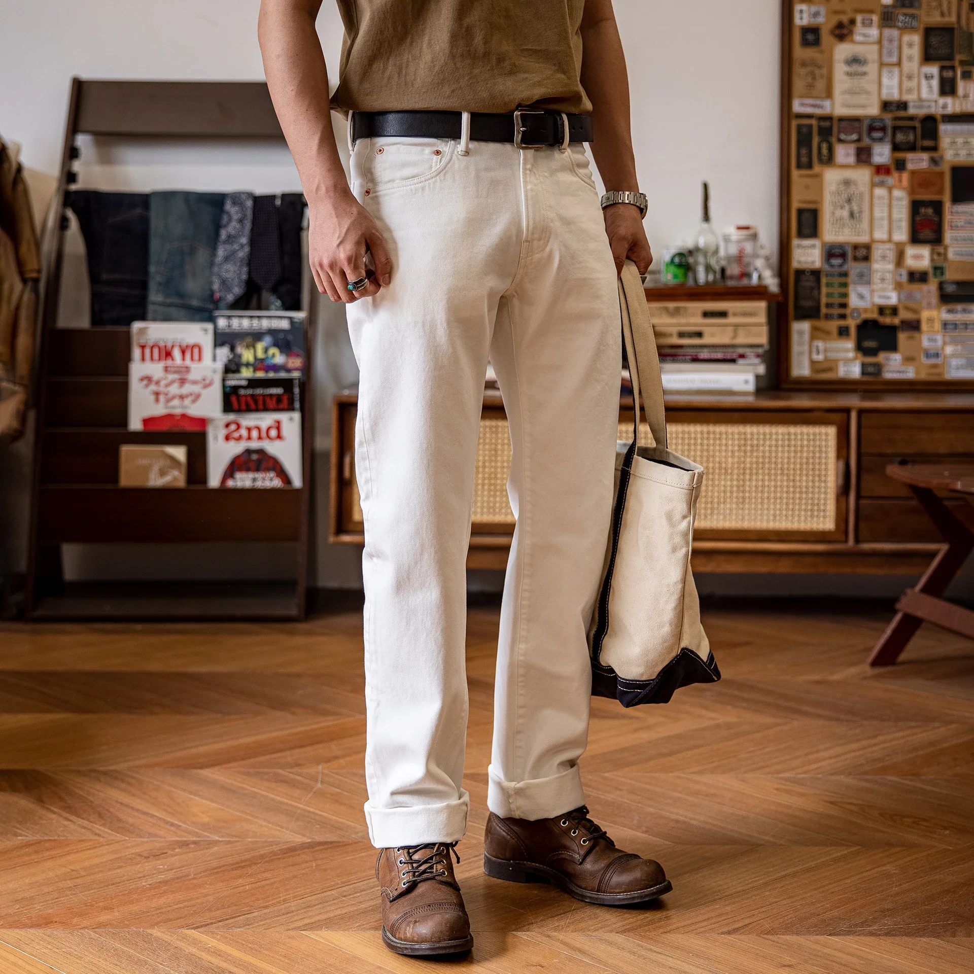 710-0003 Тяжелые брюки Indigo Selvage Washed 14 унций санфоризованные толстые джинсовые джинсы