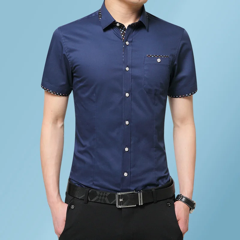 6 Colors Summer Men's Casual Solid Color Short Sleeve Shirt Classic Style Fashion Business Slim White Shirt Male Brand Clothes