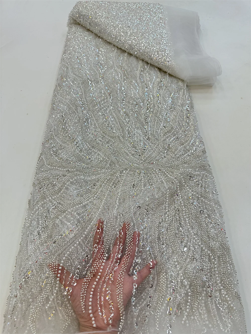 

Белые африканские бусины, тюль для жениха, кружевная ткань 2023, Высококачественная вышивка блестками, французское Тюлевое кружево для нигерийского женского платья