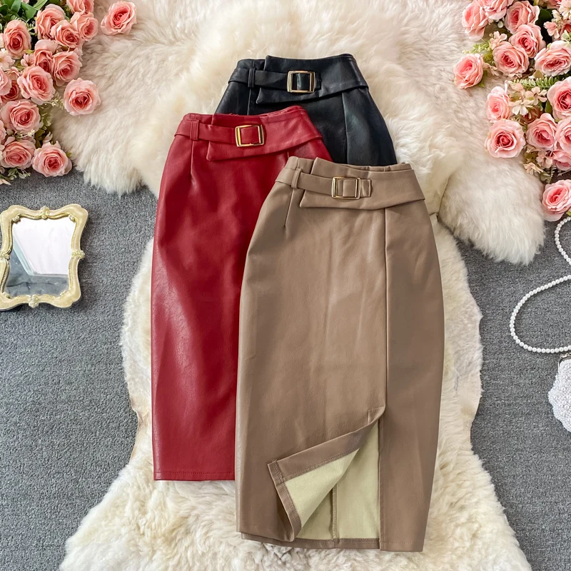 

Fashion Ladies PU High Waist Skirt