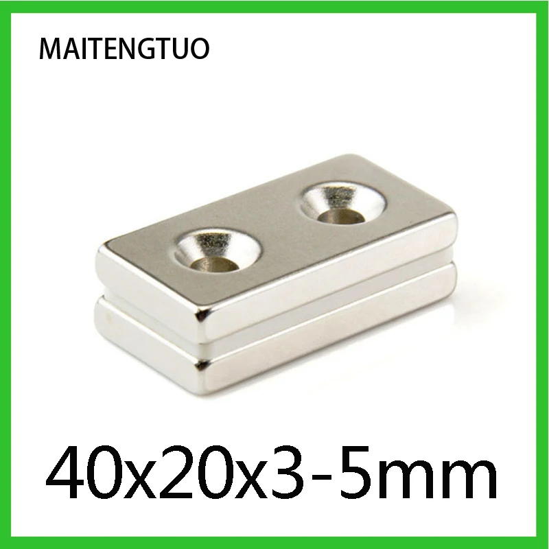 

5~100PCS 40x20x3-5 Block Powerful Magnets Double Holes 5mm Countersunk Neodymium Magnet 40mm x 20mm x 3mm-5mm NdFeB Magnetic