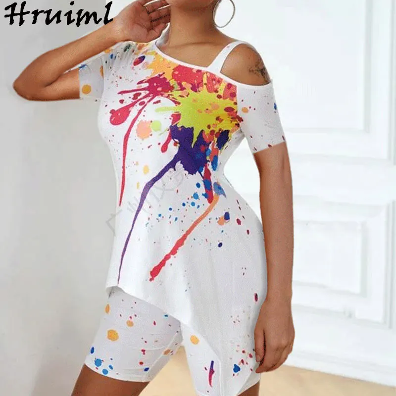 

Sets Womens Outfits Summer Fashion Tie Dye 2 Piece Set Irregular Short Sleeve Tops & Short Pants Two Pieces Sets Casual Suit