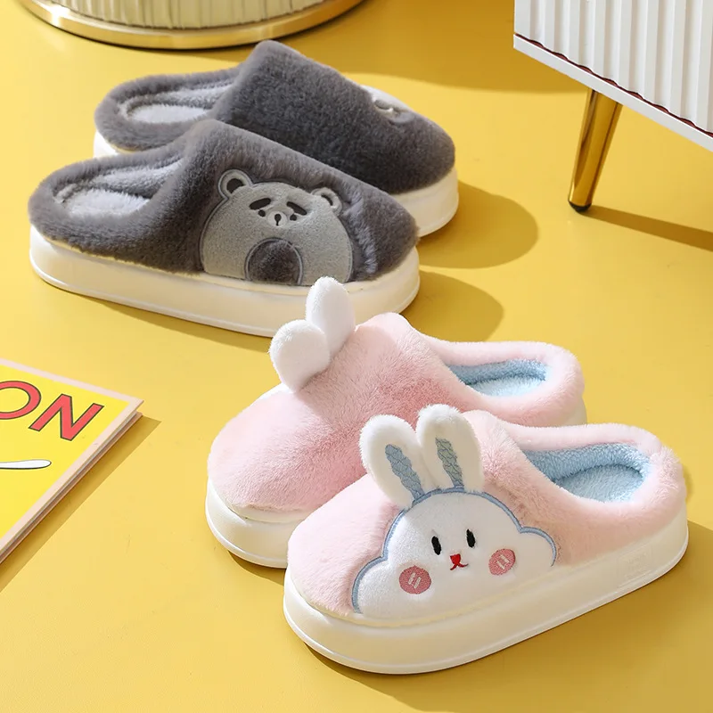 y domowe Kapcie damskie Kawaii Rabbit Bear Contton Zimowe ciepłe urocze pluszowe zabawne antypoślizgowe męskie buty