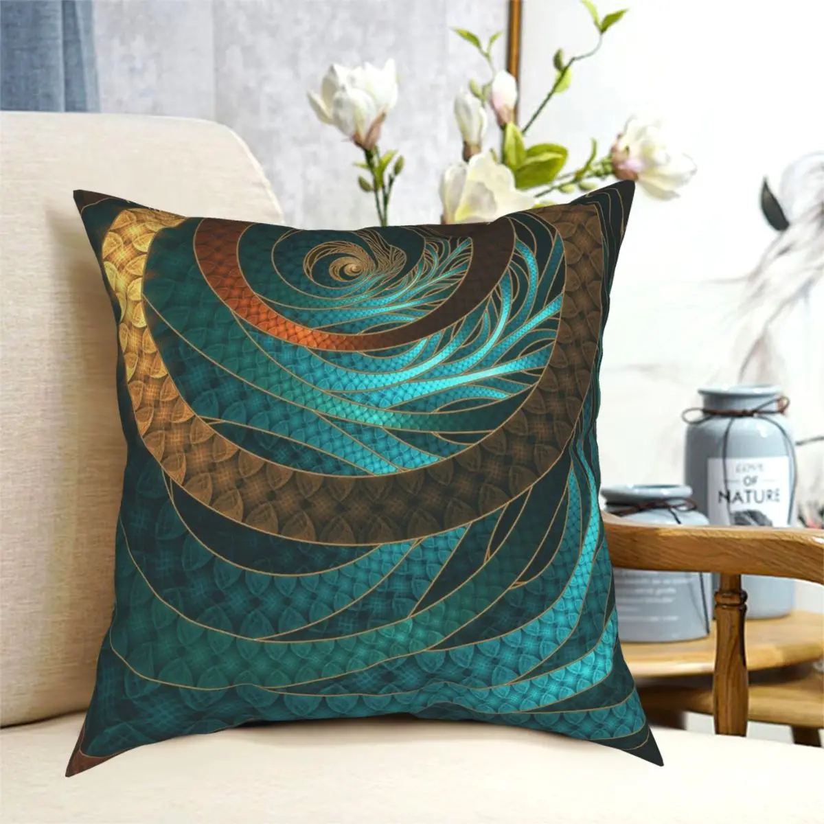 

Beautiful Corded Leather Turquoise Fractal Bangles Square Pillowcase Creative Decor Throw Pillow Case for Bed Cushion Case 45*45