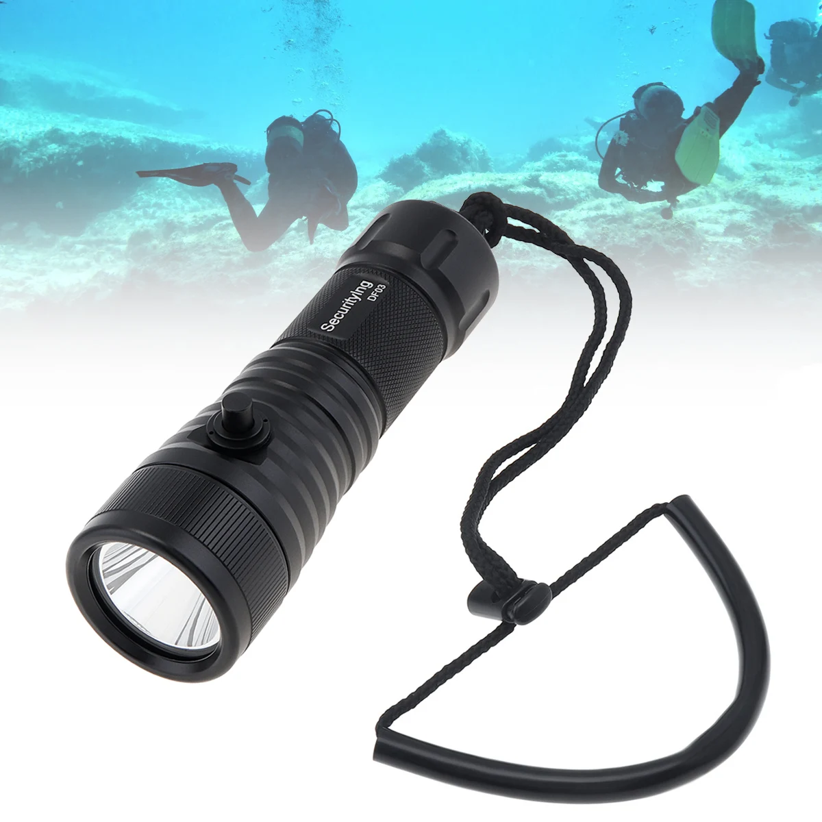 DF03 SST70 Diving Flashlight with 9 Degrees Narrow Beam 3000 Lumen Side Key Switch Underwater 150M Scuba Dive Torch