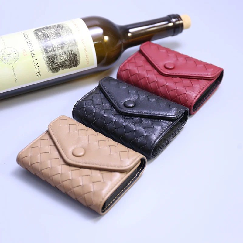 

Модные Тканые держатели для карт из натуральной кожи для женщин, мягкий кошелек из овечьей кожи для кредитных карт, удостоверения личности, дизайнерский чехол с 11 отделениями для карт