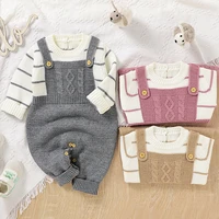 lzh baby romper 2022 autumn winter new long sleeve knitting infant baby boy girl romper for toddler baby fake two piece jumpsuit
