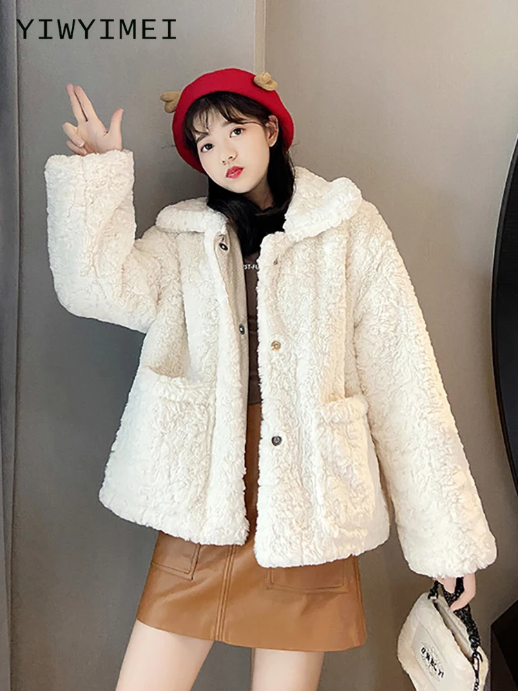 2022 Winter Thicken Warm Teddy Fur Jacket Coat Women Casual Fashion Lamb Faux Fur Overcoat Fluffy Cozy Loose Outerwear Female