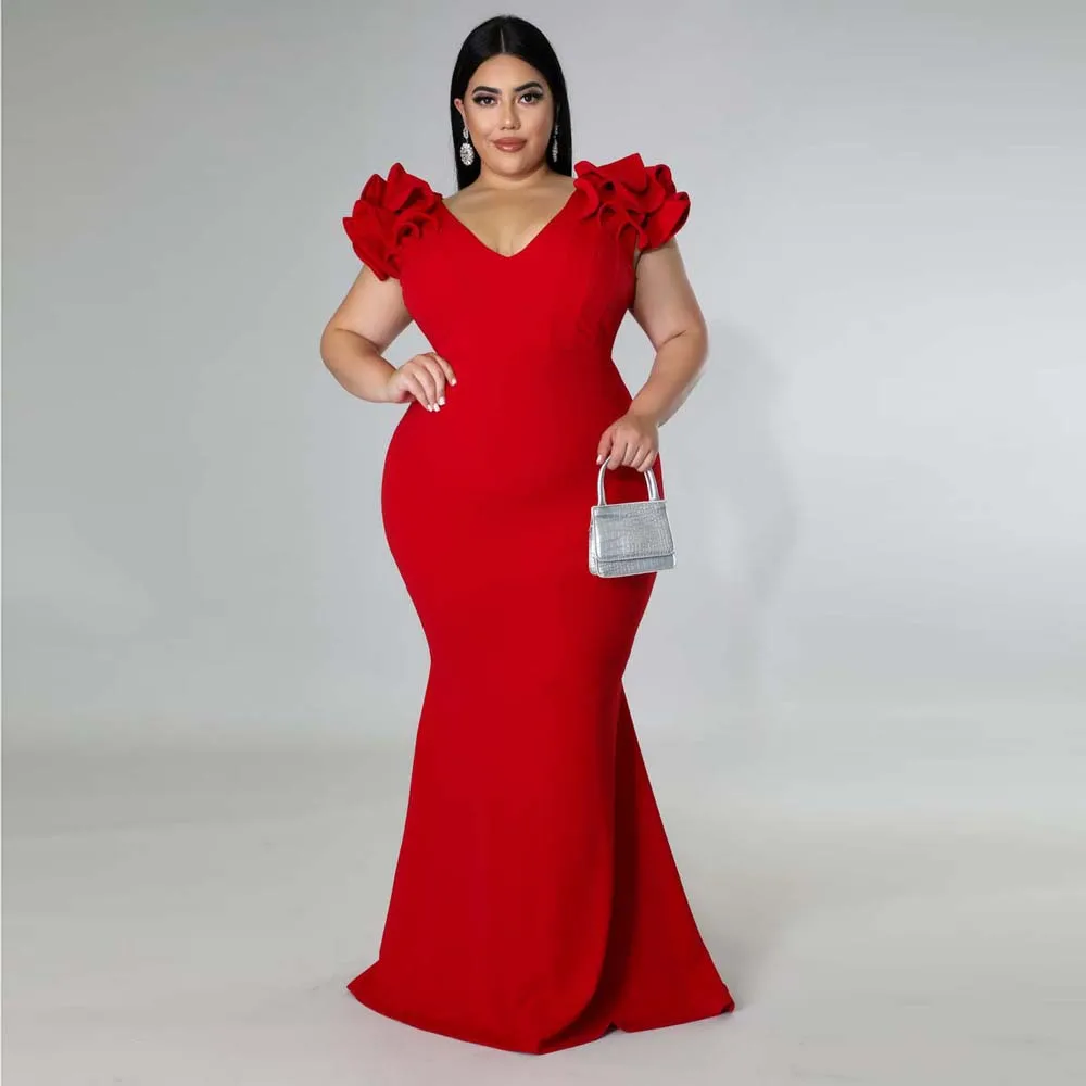 

Plus Size Dress Sexy V-Neck Slim Mermaid Dress Elegant Evening Women Bodycon Party Dresses Maxi Dresses New 2022 Summer