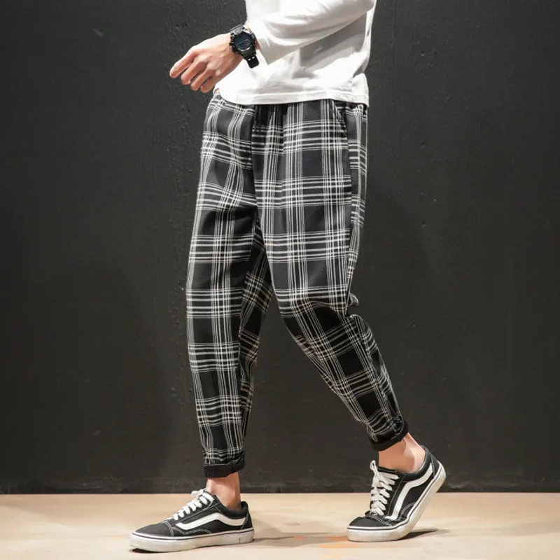 

2020 Harem Pants Man Men Dropshipping Fashion Autumn Slim Male Korean Trousers Japanese Plaid Pants Streerwear Casual