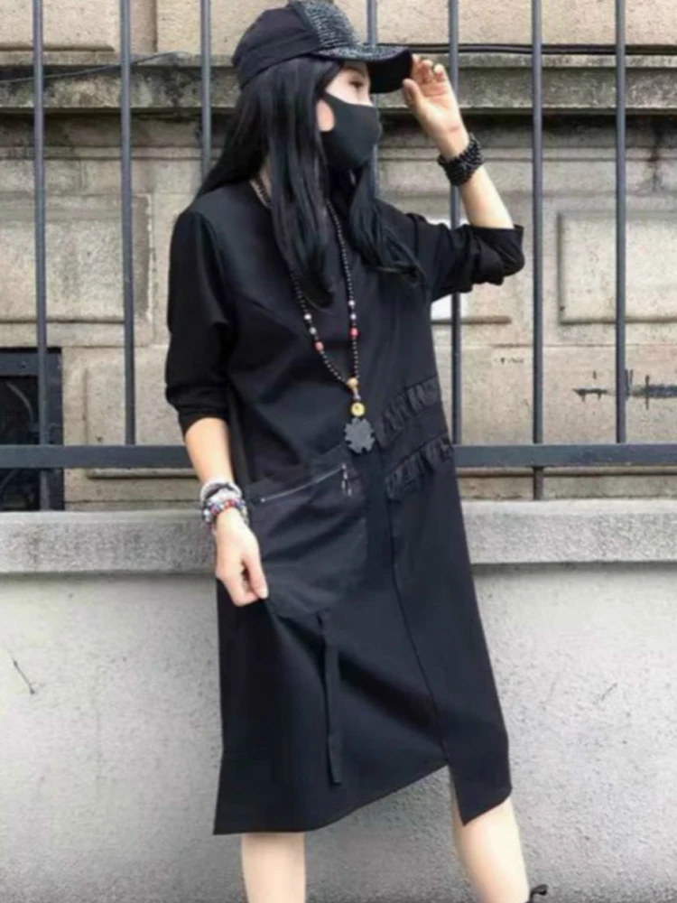 Женское лоскутное платье Max LuLu черное винтажное с круглым вырезом в готическом