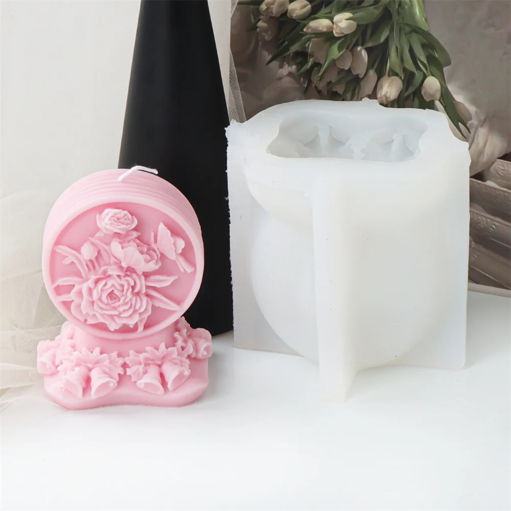 Рельефная цветочная платформа силиконовая форма для свечей круглая роза с