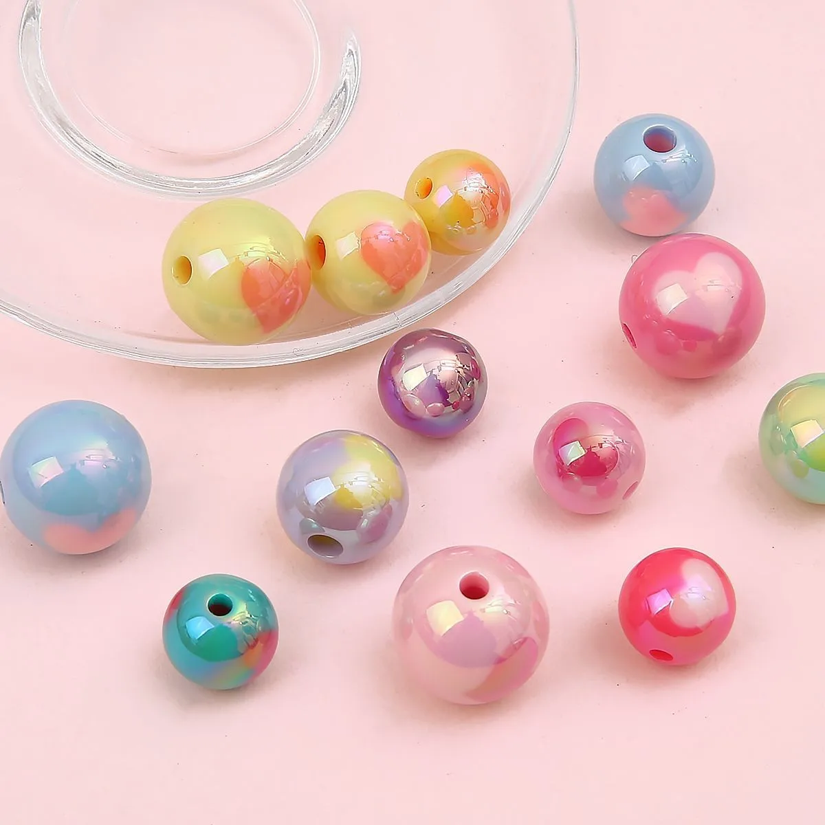 10Pcs 14/16mm Acrylic Beads Smooth Love Heart Round Beads Handmade Necklace Bracelet For Jewelry Making Supplies DIY Accessories