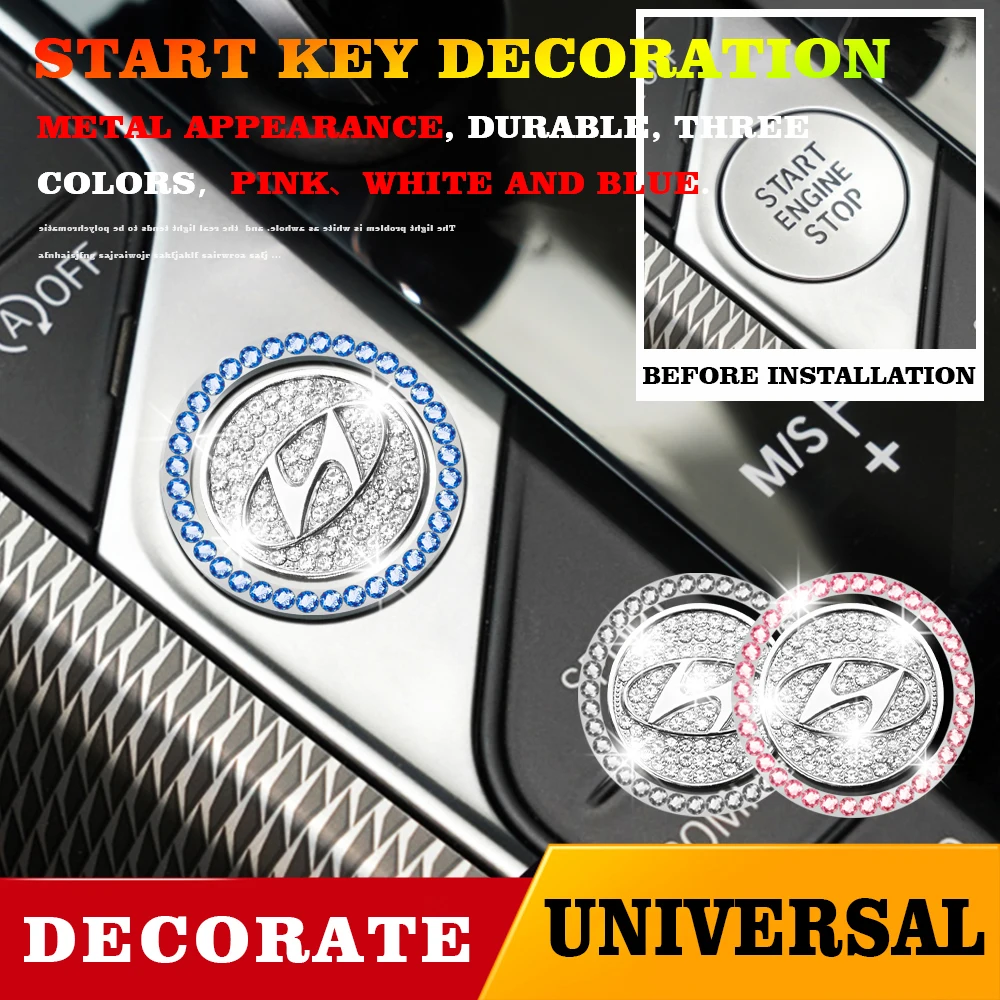 

Car Logo Engine Ignition Start Stop Button Protective Cover Decoration Sticker Interior For Hyundai IX35 IX25 EV Elantra Verna