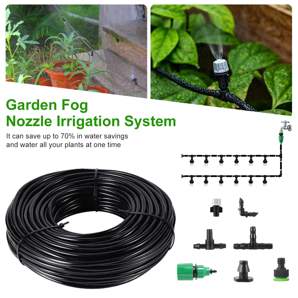 

Садовая туманная насадка, комплект для полива, универсальный шланг 10 м, распылительная головка с тройником 4/7 мм и разъемом для растений и газонов