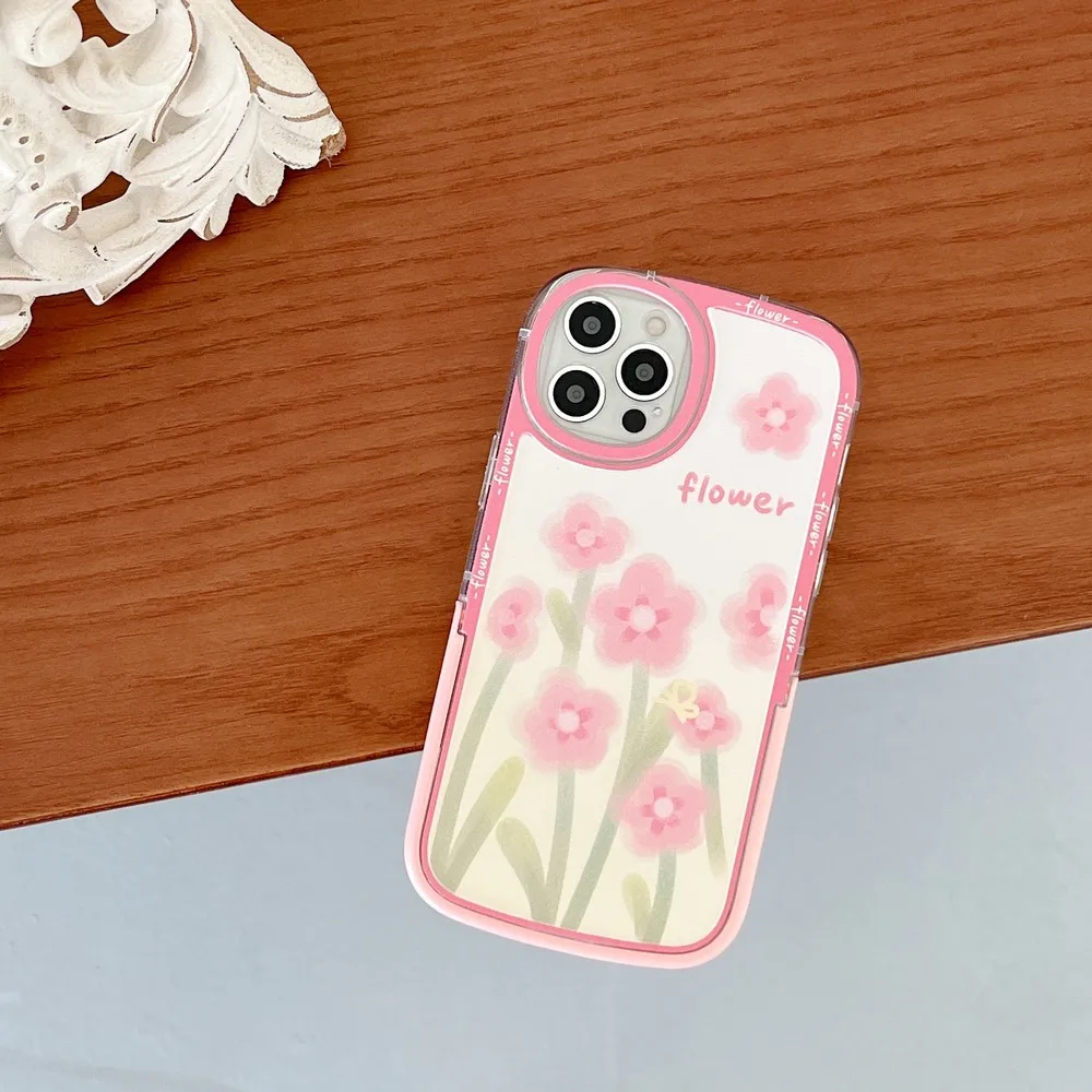 

Pink Tulip Pattern With Holder Case For iphone 13ProMax 13Pro 13 11ProMax 11 12Pro 12 XS X XR XSMAX 7 8Plus Soft Shell