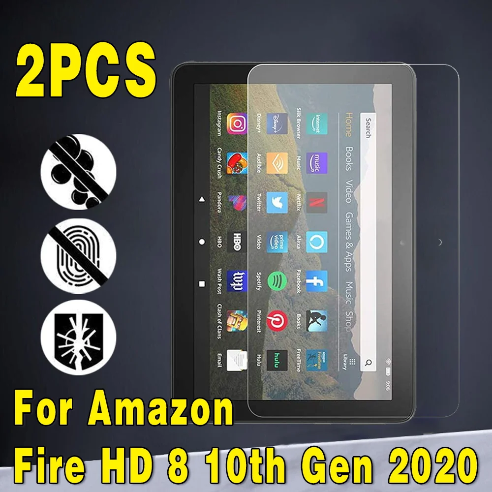 

2Pcs Tempered Glass for Fire HD 8 10th Gen 2020 9H Explosion Proof Anti-fingerprint Full Film Tablet Screen Protector