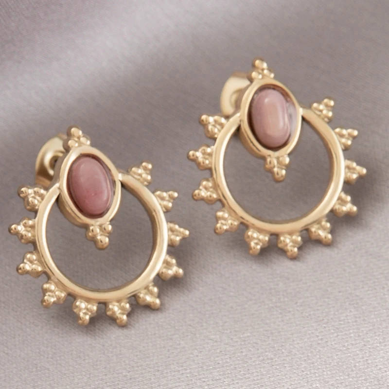 Stainless Steel Stud Earrings for Women Natural Stone Bohemian Dangle Earrings Luxury Elegant Geometric Jewelry