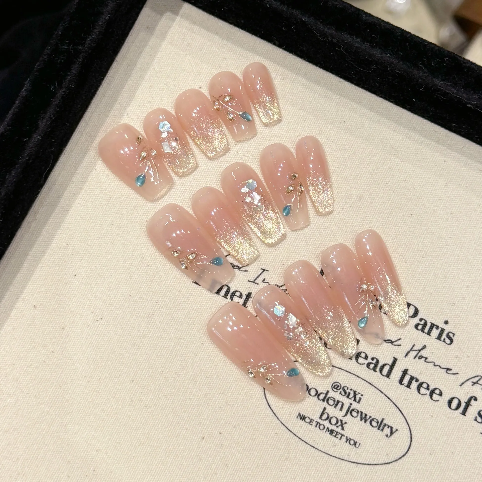 10 шт. ручная работа полное покрытие блестящие золотые кошачьи глаза стразы лист