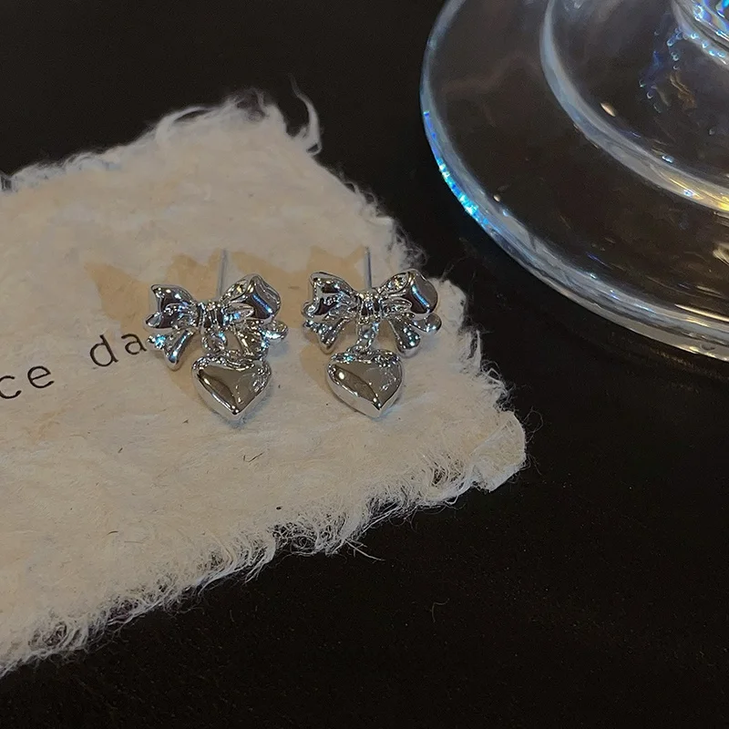 Сахарные милые крутые серьги-гвоздики с бантом металлические элегантные