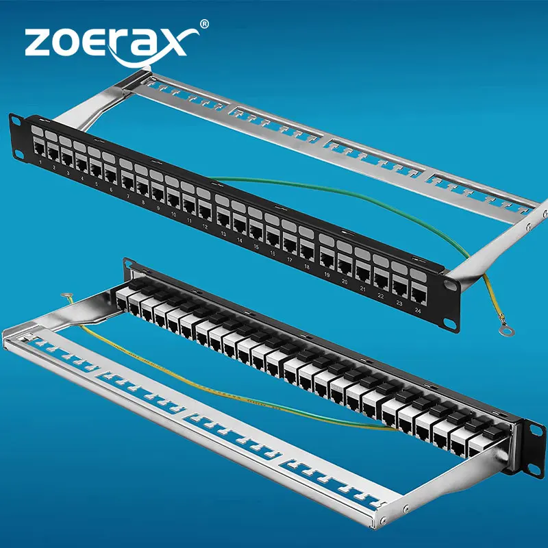 ZoeRax Patch Panel 24 Port Cat6A with Keystone 10G Support, Keystone  Jack Coupler Patch Panel STP Shielded 19-Inch