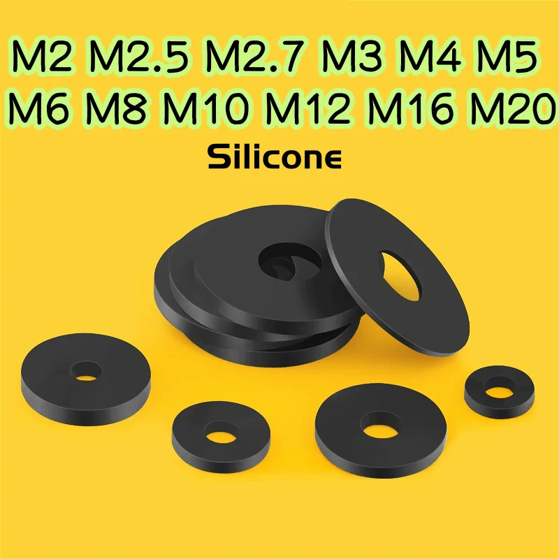 Фото Силиконовые плоские шайбы M2, M2.5, M2.7, M3, M4, M5, M6, M8, M10, M12, M16, M20 черного цвета, водонепроницаемые уплотнительные прокладки, уплотнительные кольца №1