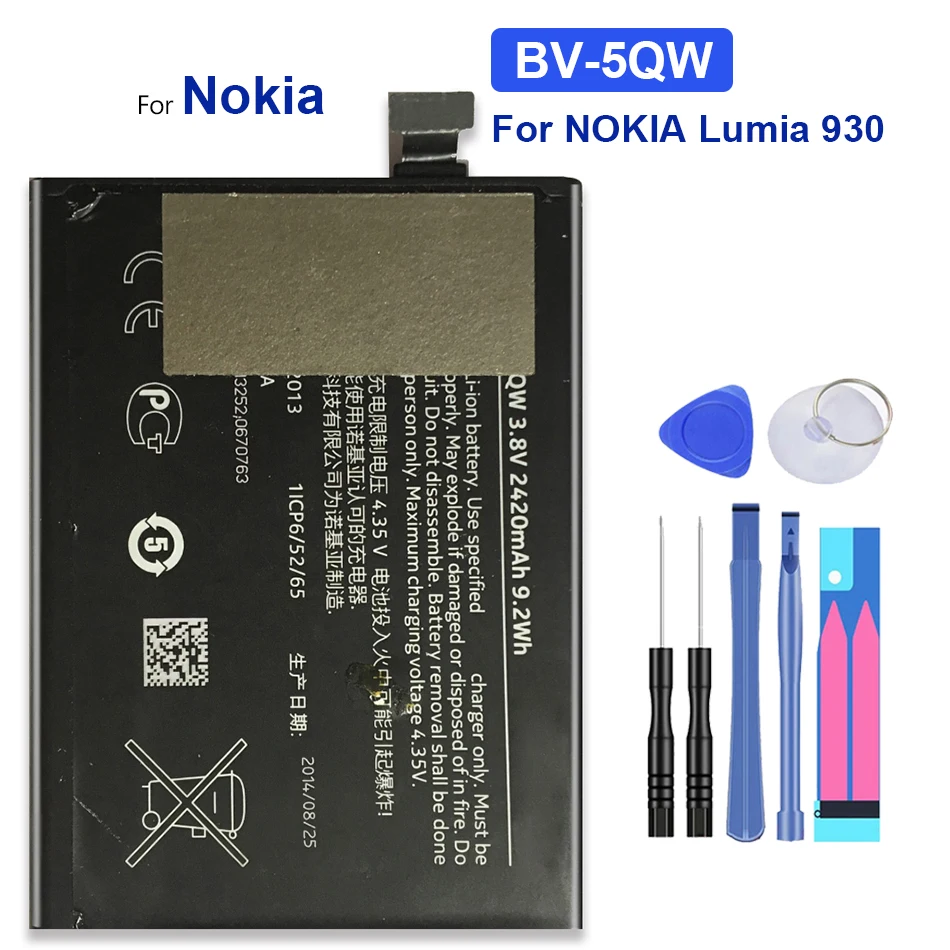 

BV-5QW For NOKIA Lumia 930 Martini Tesla Mobile Phone Replacement Battery 2420mAh + Free Tool