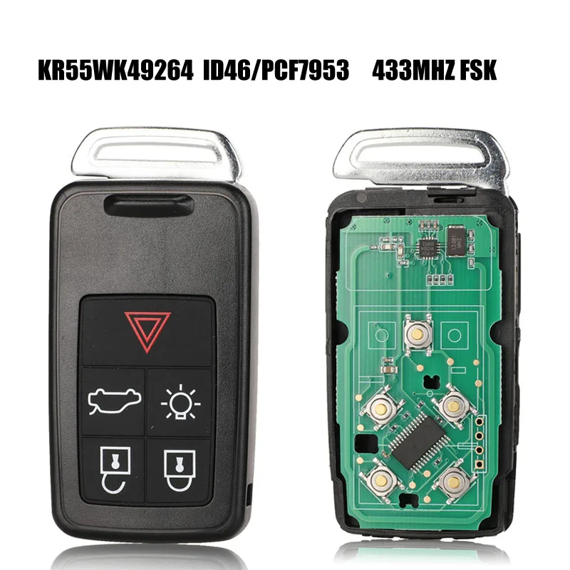 

Пульт дистанционного управления с 5 кнопками jingyuqin, 434 МГц, чип ID46 для Volvo XC60 S60 S60L V40 V60 S80 XC70 KYDZ, замена