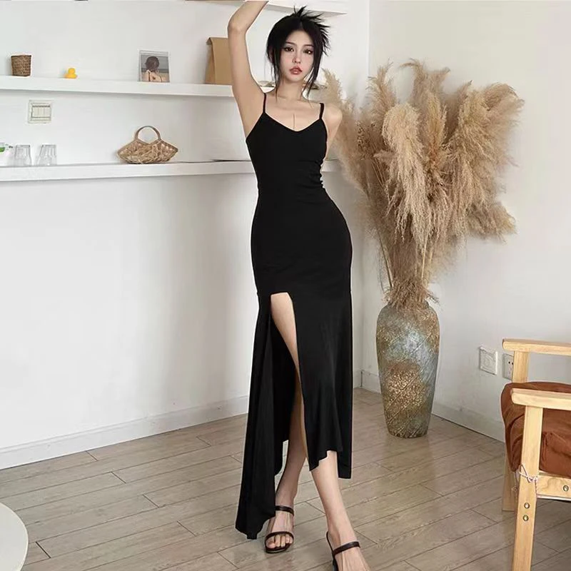 

Summer Women'S High-End Black Sexy Suspender Dress, New Slimming Waistband, Fishtail Split Long Skirt, Fashionable