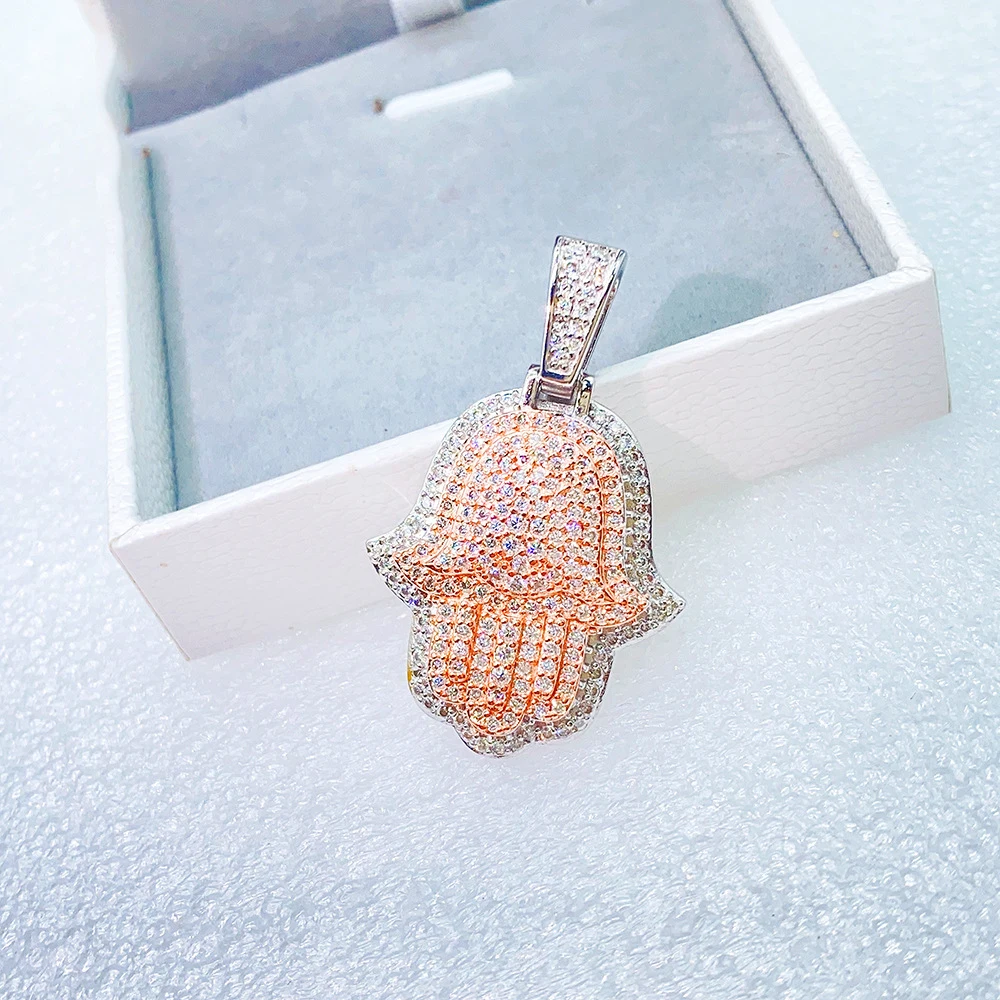 Double Color Hand Pendant Moissanite  Necklaces For Women Men Real Diamonds S925 Silver Jewelry Pass Tester With GRA