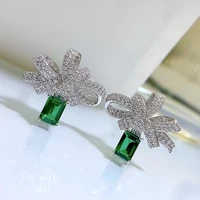 2022 new 1ct emerald earrings high carbon diamond european and american retro s925 sterling silver 57 earrings for women