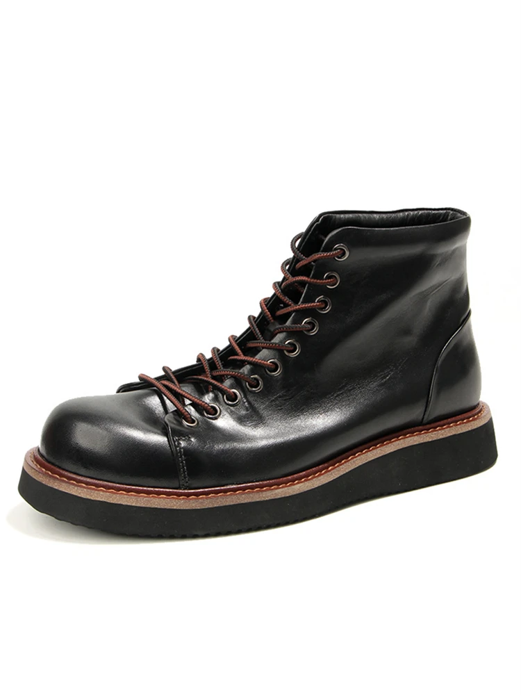 Мужские классические ботинки из натуральной кожи с большим круглым носком
