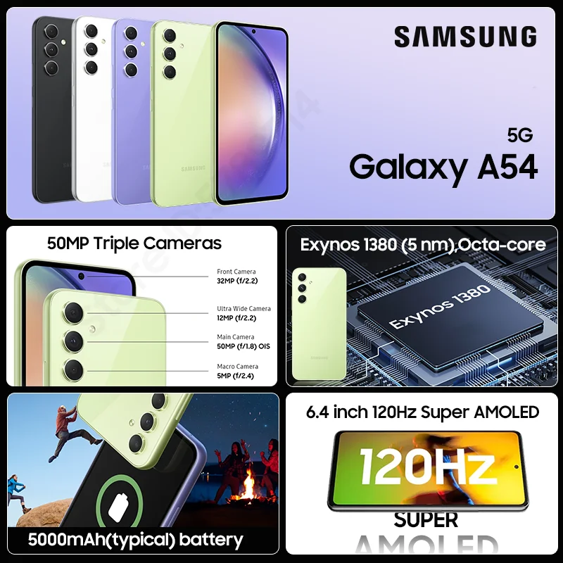 2023 New Samsung Galaxy A54 5G Smartphone Exynos 1380 6.4