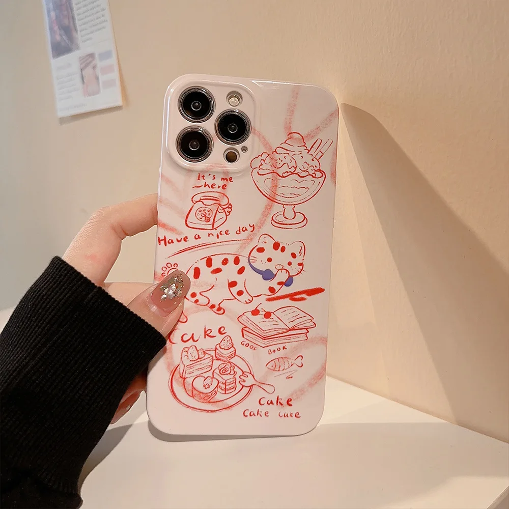 

Heat transfer film, lazy cat for lunch break Phone Case For iphone 14 13 12 11 Pro Max X XR XSMAX 7 8 Plus SE TPU Case Cover