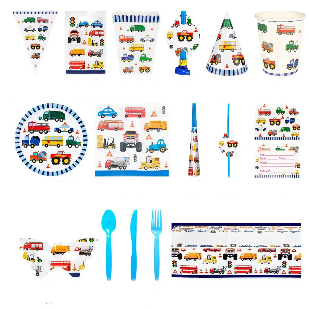 

Engineering Car Party Decorations Construction Transport Vehicle Disposable Tableware Set Excavator Balloon Kids Birthday Favors