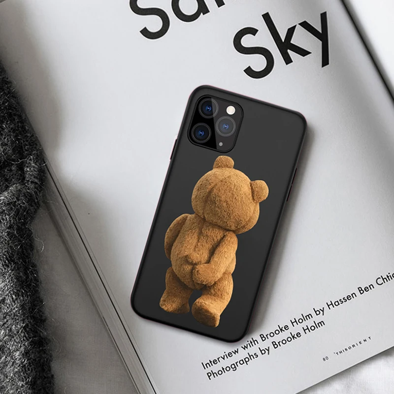 Teddy Bear Couple Cartoon Frosted Phone Case for iPhone 14 13 12 11 Pro MAX X XS Max XR Mini SE2022 6S 7 8 Plus Black Case