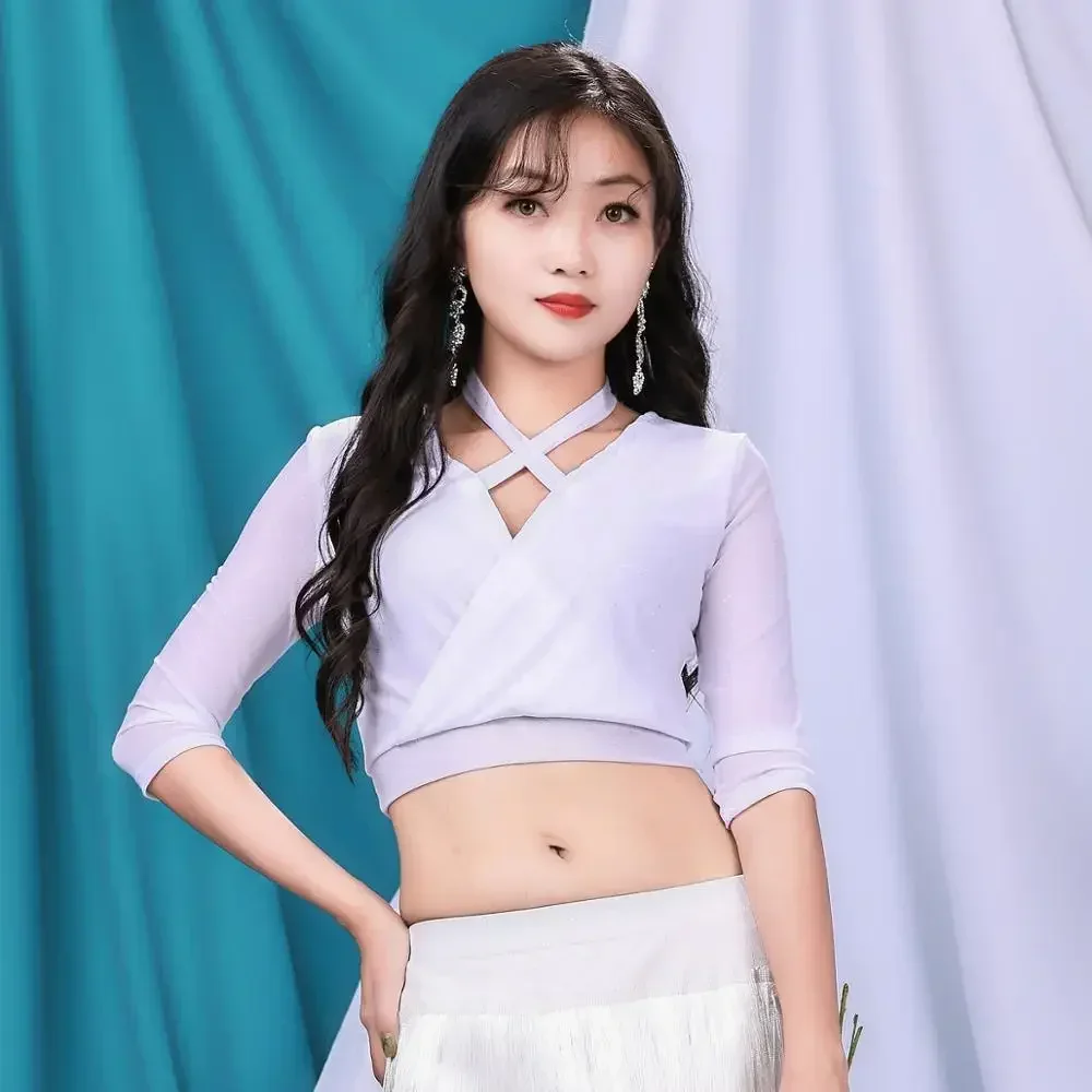 Женский топ для танца живота с леопардовым принтом эластичный кроп-топ из