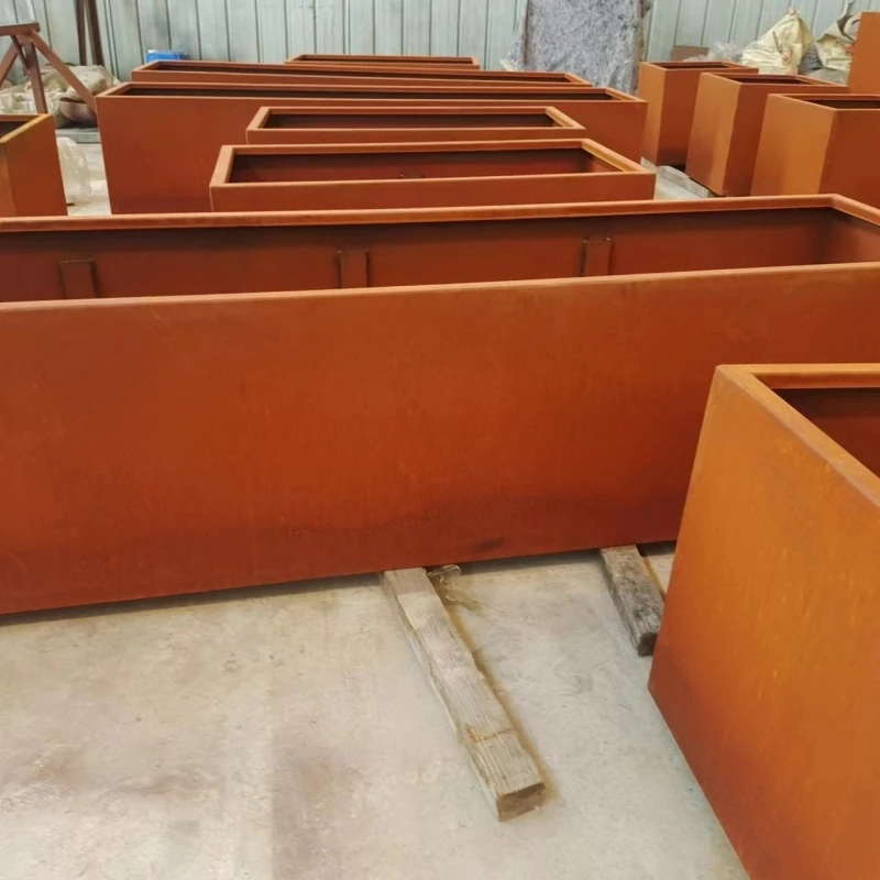 decorative Corten Steel metal flower large Rectangular Tree planter pots