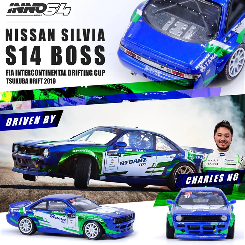 

INNO 1:64 SILVIA S14 Boss FIA Intercontinental Drifting Cup 2019 Alloy Diorama Car Model Collection Miniature Carros Toys