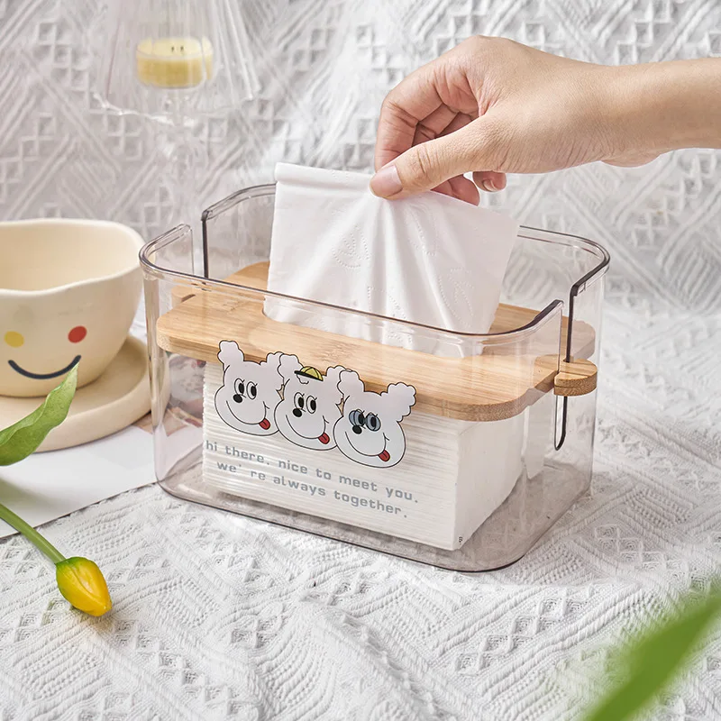 

Creative Ins Tissue Box Bamboo Cover Light Luxury Napkin Box Home Transparent Cartoon Storage Box