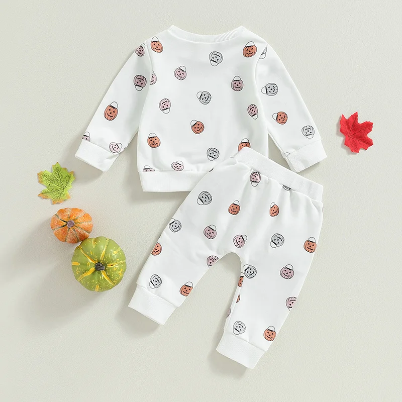 

Костюм для новорожденных на Хэллоуин, Осенний свитшот с длинным рукавом и брюки с эластичным поясом, комплект из 2 предметов с принтом тыквы