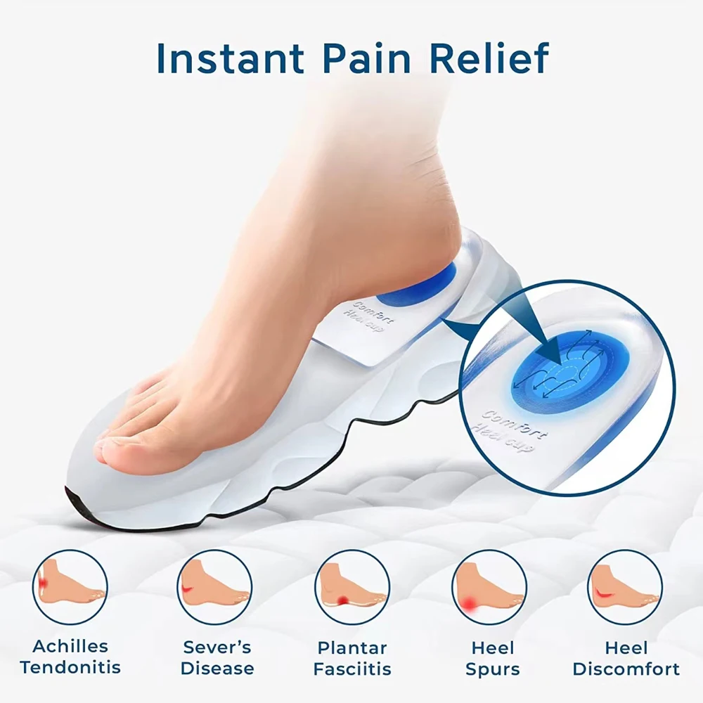 Silicone Gel Insoles for Shoes Women Men Heel Spurs Pain Relief Treatment Inserts Heel Cups Foot Cushion Height Increase Insoles