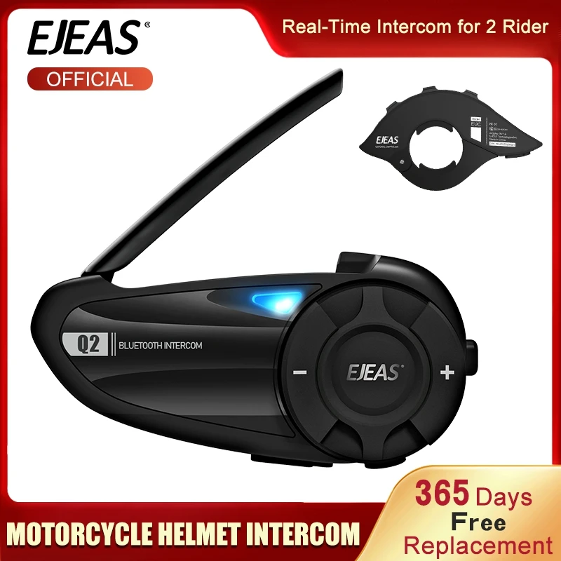 

EJEAS Q2 Motorcycle Helmet Headset Intercom 2 Riders Bluetooth 5.1 Waterproof Wireless Interphone Quick2 Remote