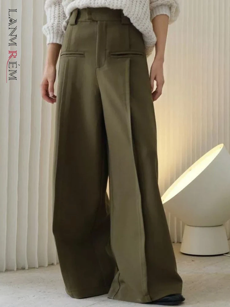 LANMREM 2023 Spring New Women Solid Color Button High Waist Long Trousers Ladies Casual Fashion Wide Leg Pants 2J378