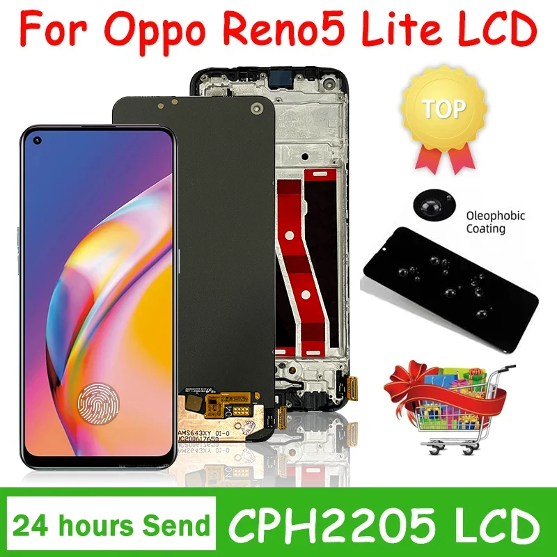 Фото 100% протестированный ЖК-экран + сенсорный дигитайзер в сборе для OPPO Reno5 Lite CPH2205, дисплей для OPPO Reno 5 Lite 5Lite №1