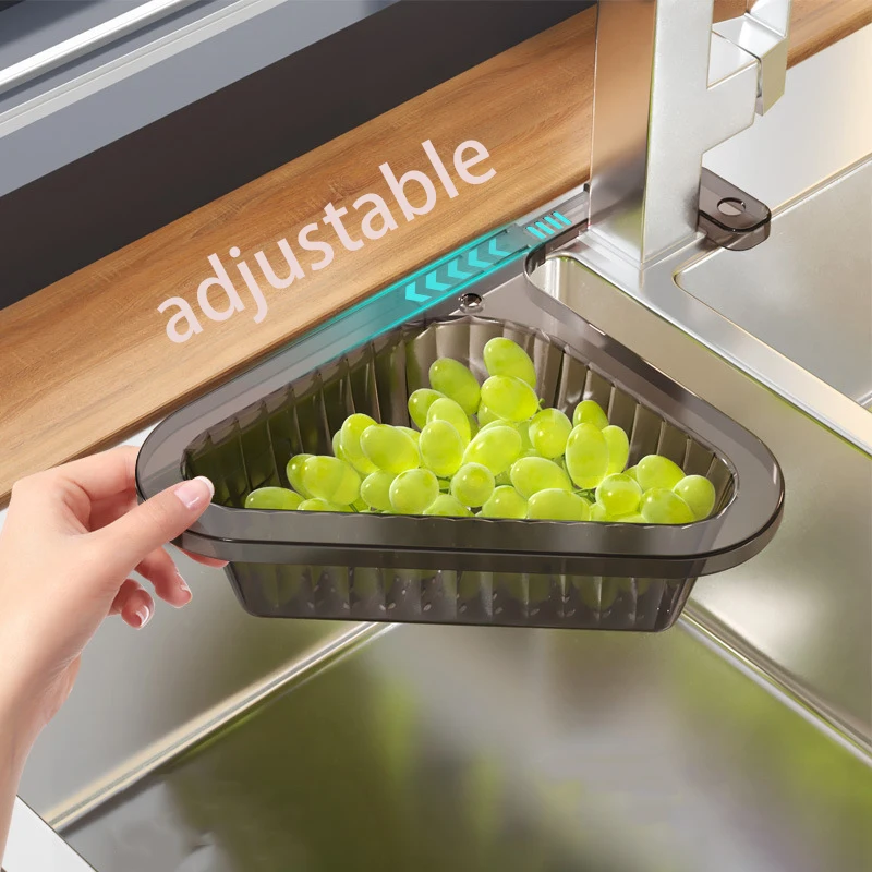 

Kitchen Drain Basket Household Punch-Free Strainer Triangular Food with Retractable Clips Fits All Sink Multi-Functional