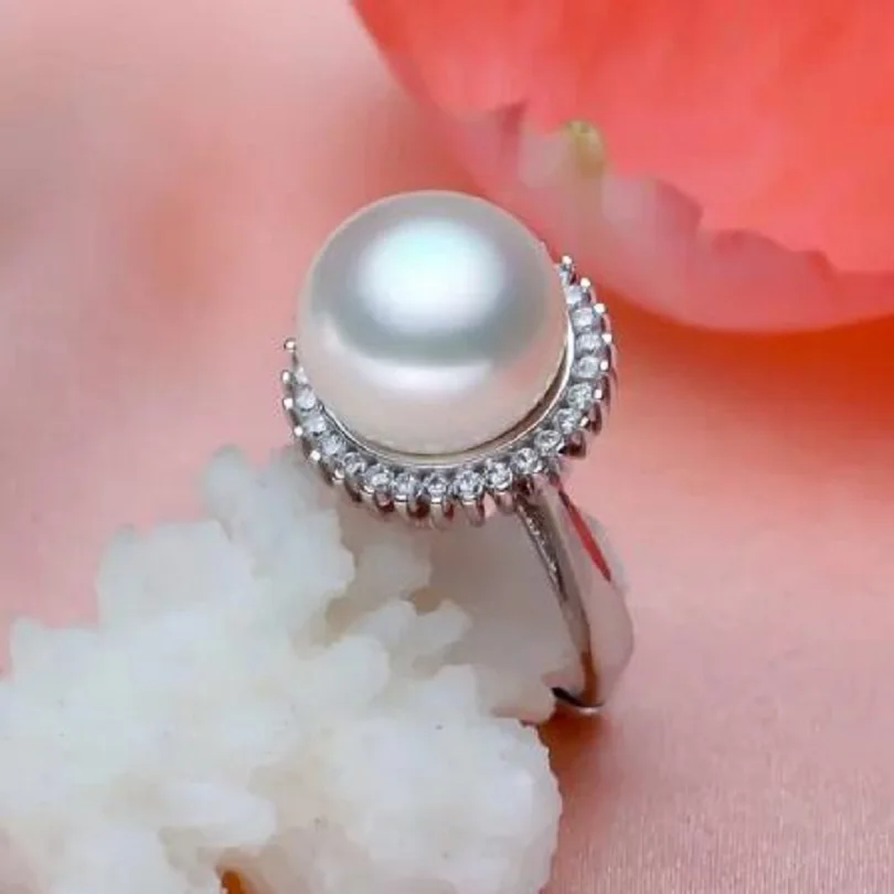 

NEW AAA 12-13mm South Sea Genuine White Pearl 925 Sterling Silver Ring fine jewelryfine jewelryJewelry Making