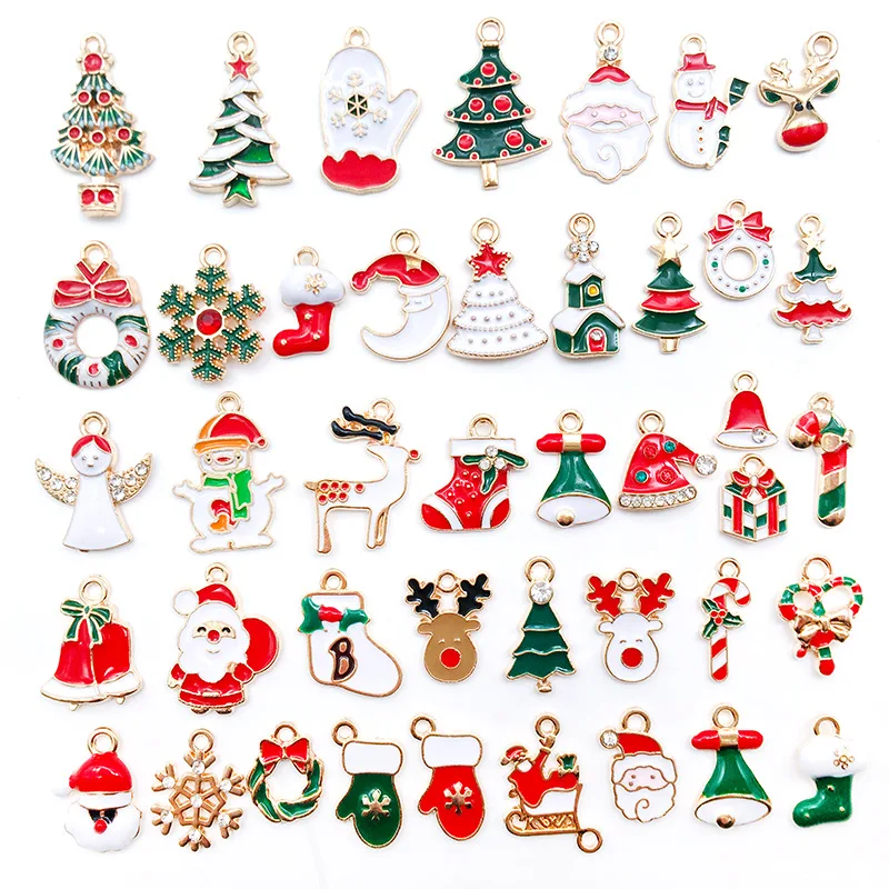

Mix 100 Christmas Decorations for Home Drip Oil Alloy DIY Jewelry Accessories Santa Claus Snowman Bell Elk Bracelet Pendant